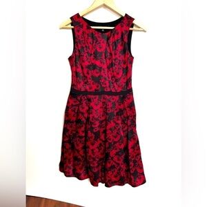 Cyndia steffe silk Red Black Sleeveless Dress floral roses pattern Fit  Flare